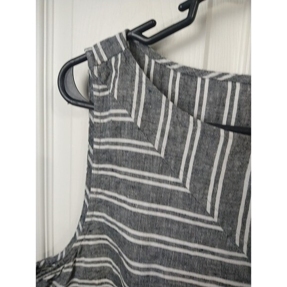 J Jill Dress Womens L Gray Striped Love 100 Linen Midi Coastal Lagenlook Beach - Picture 3 of 8